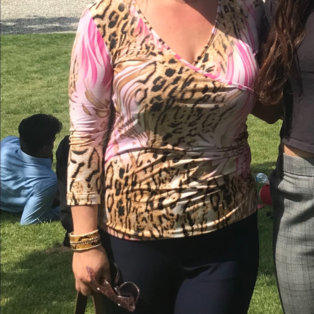 Leopard print with pink color blouse